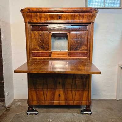 Empire Biedermeier Sekretär Schreibtisch 1830 Nussbaum Maser furniert Geheimfach