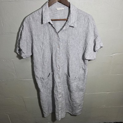 Eileen Fisher Womens 100% Organic Linen Shirt Dress Size L Gauze Beach Boho  EUC | eBay
