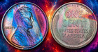 1909 VDB 🌈 Lincoln Wheat Cent Penny Peacock * Wild Colors !!🌈 Rainbow Toned 🌈 — photo 1