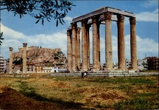 Temple of Olympian Zeus Athens Greece postcard posted 1977 Greek stamp m677