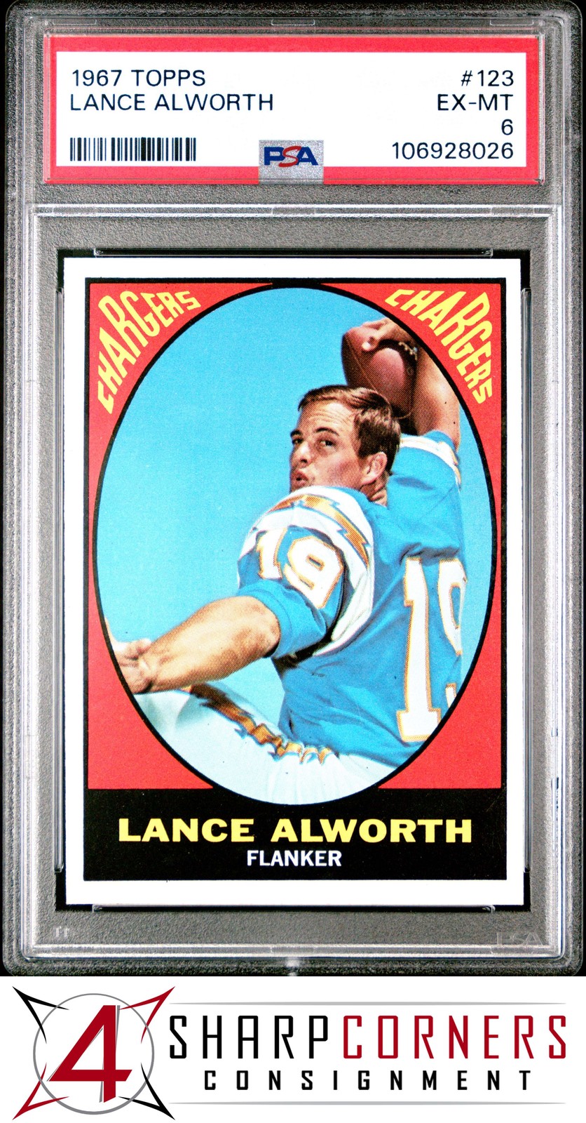 1967 TOPPS #123 LANCE ALWORTH CHARGERS HOF PSA 6
