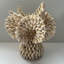 Vtg Folk Art Handcrafted Cowrie Shell Decorative Vase 10" MCM Nautical Decor Sea