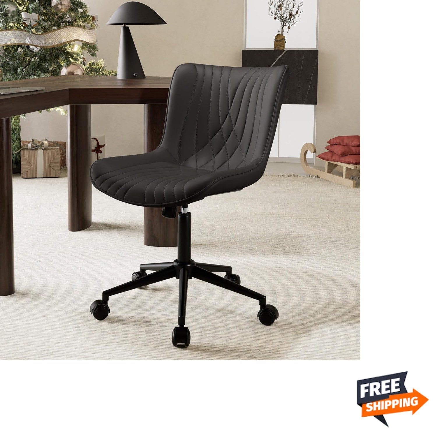 , Modern Armless Swivel Desk Chair With Wheels, Hei...