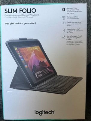 Logitech Slim Folio Bluetooth Keyboard Folio Case for iPad 5th 6th Gen, Black