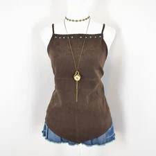 VTG 00s Y2K Wrapper Brown Faux Suede Jeweled & Studded Cami Top Sz Junior's 5/6
