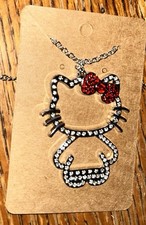 Hello Kitty Red Rhinestone Silver-Plates Necklace Chain Lg Charm Pendant Sanrio