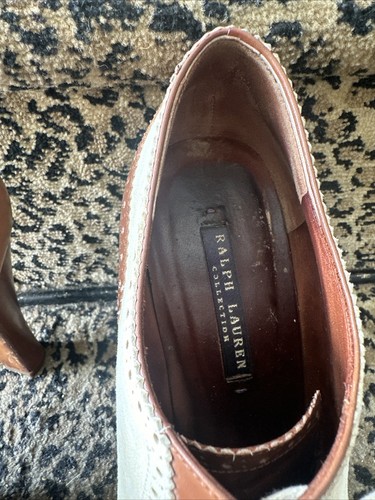 Ralph Lauren Collection Macelyn White Suede Brown Calf Spectator Oxford Heel 7.5 - Picture 15 of 16