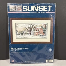 Sunset Cross Stitch Kit Winter on Main Street by William Mangum 13713 Open Pkg