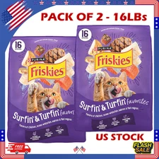 Friskies Surfin' & Turfin' Favorites Dry Cat Food 16lb Bag for Cats Pack of 2