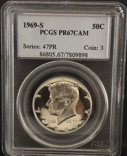 1969 S Kennedy Half Dollar 50C- PCGS PR67 CAM —40% Silver
