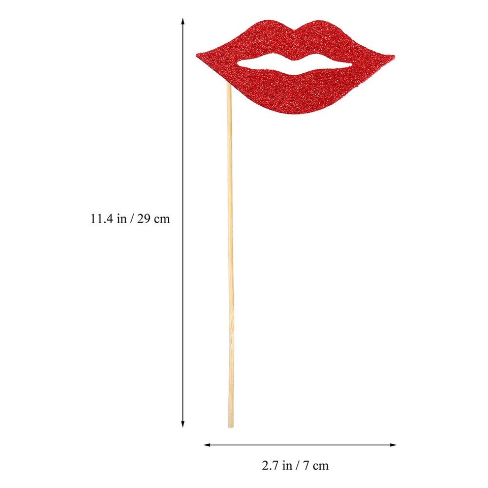 Red Props 20Pcs Red Mouth Photo Props Paper Wood Reusable Birthday Party Decor ...