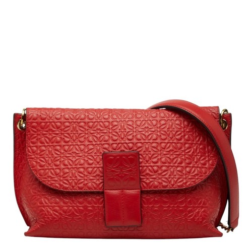 LOEWE Avenue Repeat Anagram Chain Shoulder Bag Leather Red Women Used Authentic