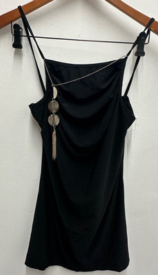 NEW VTG Y2k MKM Designs Spaghetti Strap Tank Blouse Top Silver Necklace Womens S