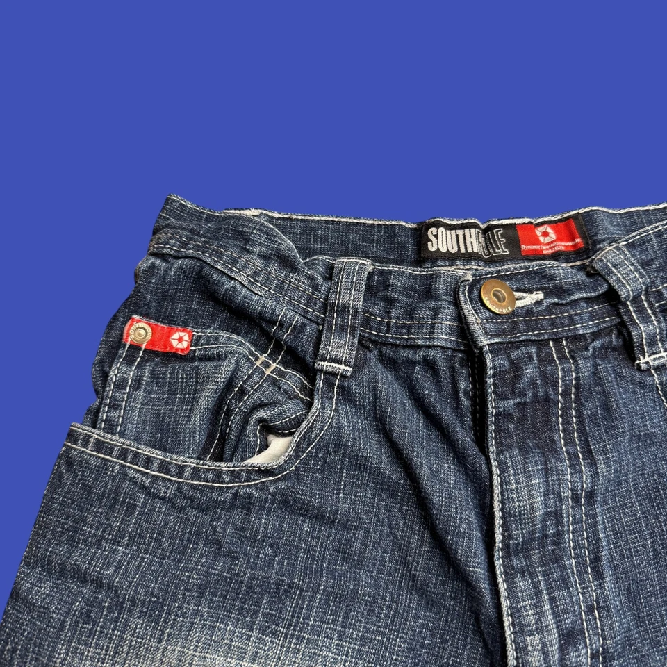 Pantalones Cortos De Colección Y2K Southpole Juvenil Talla 12 Rojo Tab Denim Sueltos Desteñidos Foto 2 de 4