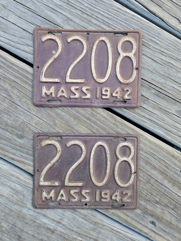 Vintage 1942 Motorcycle Massachusetts License Plates (Pair)