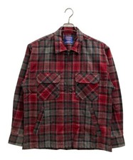 PENDLETON Virgin wool check zip-up jacket Red x Gray