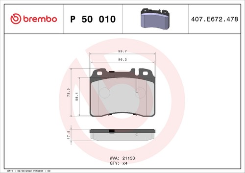 BREMBO Bremsbelagsatz Scheibenbremse PRIME P 50 010 für MERCEDES W124 KLASSE 190 - Bild 2 von 7