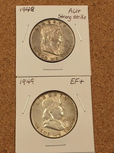 1948 AU+ Excellent Strike and 1949 EF+ Franklin Half Dollars