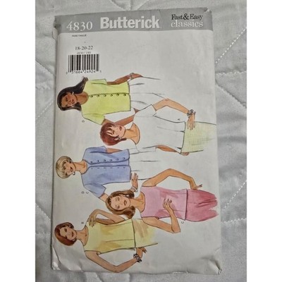 Butterick 4830 Misses Tops Sewing Pattern Size 18-22 Fast Easy Classics 1997