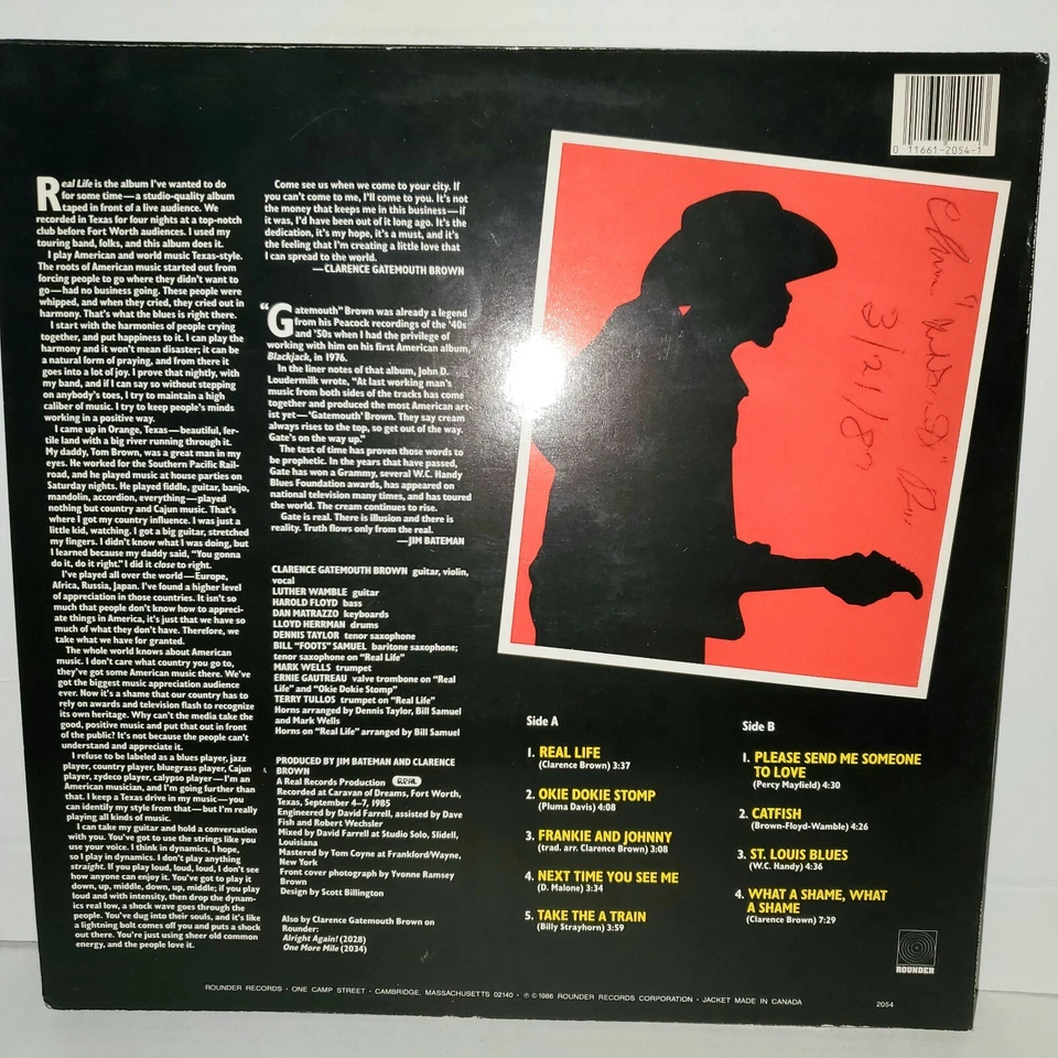 CLARENCE GATEMOUTH BROWN Real Life LP VG+ Vinyl Plays Well 1987 Rounder Foto 2 de 3