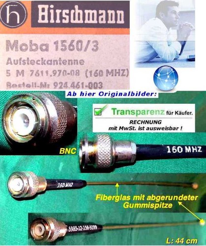 GLASFIEBER ANTENNE HIRSCHMANN MOBA 1560 Marine Flug Amateurfunk Funkgerät BUND Y