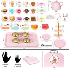 49PCS Tea Party Set, Tea Time Toys Kid Kitchen Playset for Girl Birthday Age 3-8