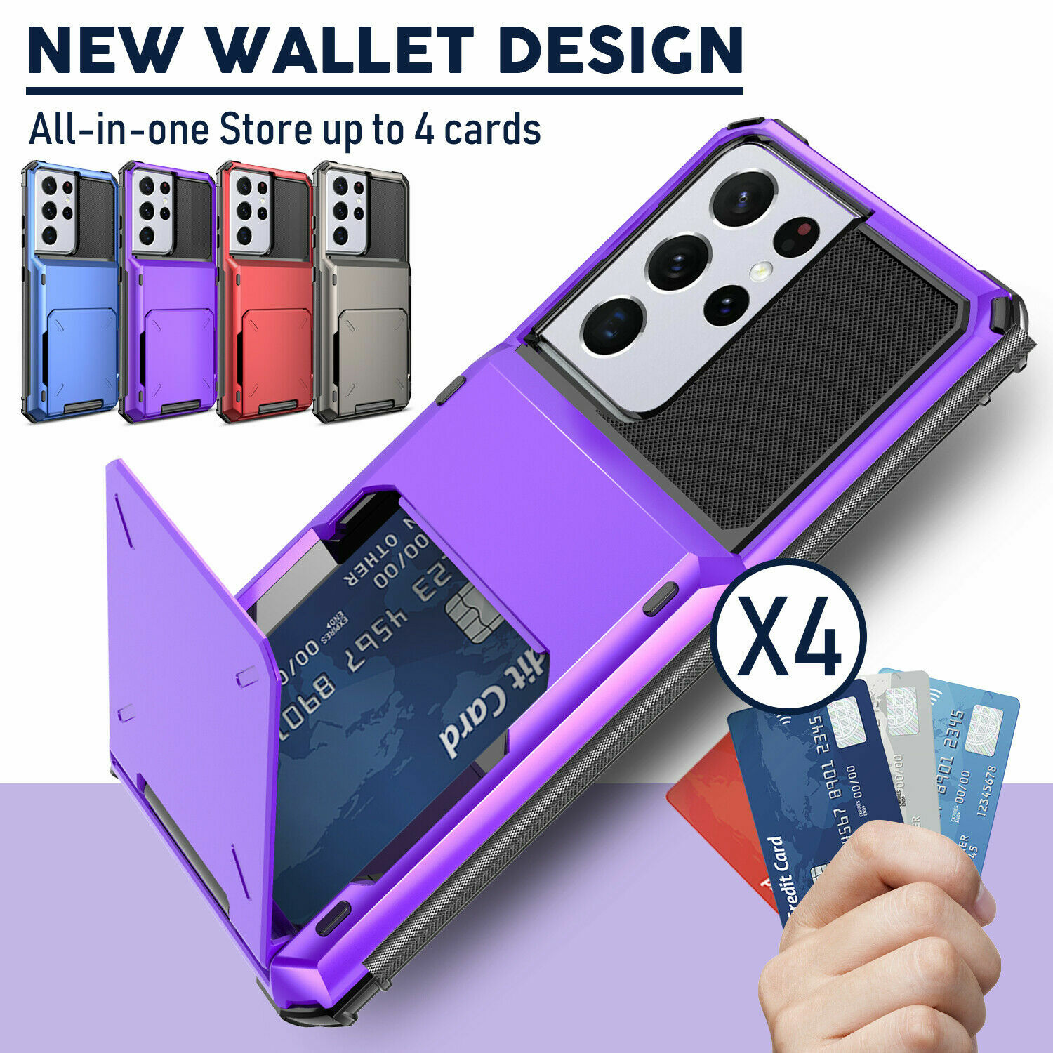 For Samsung S23 S22 Ultra Plus S21 Note20 S20 Slide Wallet Case Back Card Holder-image