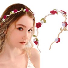 Gold Flower Headband Pearl Bridal Hairband Rose Wave Head Band Thin Wedding H...