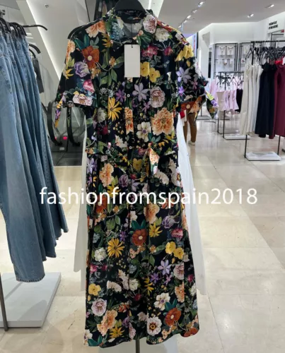 ZARA NEW WOMAN BELTED FLORAL PRINT POPLIN MIDI DRESS XS-XL 2944/216/330