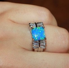 fire opal topaz ring gems silver jewelry Sz 6.5 7 7.5 8 cocktail engagement band