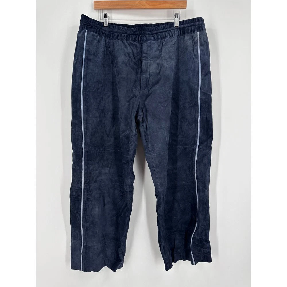 AK MANI USA Men's 501 Jeans Style Leather Trouser Pants - Blue Cowhide Biker Pants