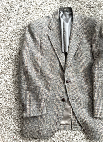 Jos. A. Bank Vintage Shetland Wool Tweed Sport Coat Jacket 42R Plaid 3/2 Roll - 第 2/10 張圖片