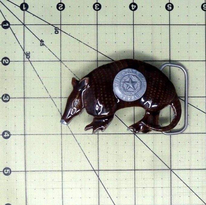 Fivela de cinto Texas Armadillo esmaltada 3D recortada azul Bayou vintage anos 80 TGABC .NOX232 - Imagem 3 de 4