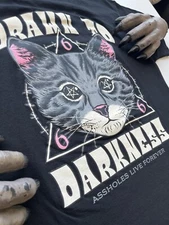 Assholes*s Live Forever- Drawn To Darkness Cat Black T-Shirt Size Medium Tee