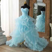 Blue Tulle Short Front Long Back Wedding Dress Beach Knee Length Bridal Gown