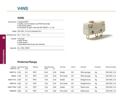 Micro Switch IP67 Saia-Burgess V4NST9YRGUL Microinterruttore 250V/AC momentaneo - Foto 13 di 14