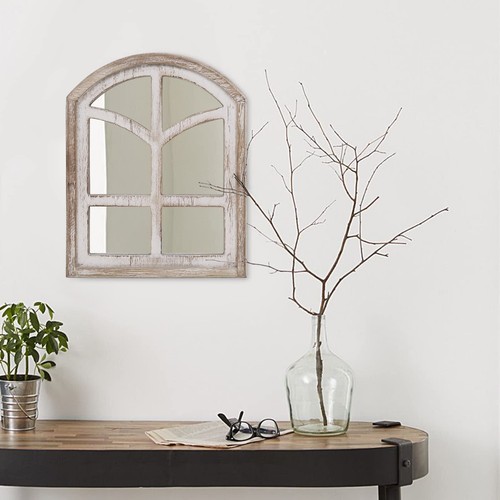 9.5 X 12 Inch Rustic Wood Mirror Arched Window Mirror Farmhouse Wall Mirror With - Picture 6 of 8