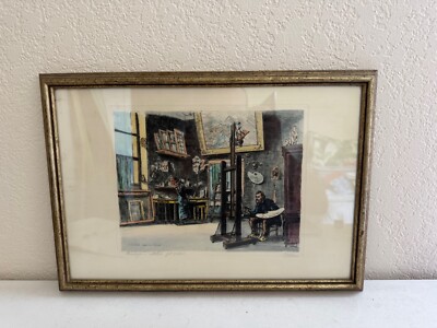 Vintage Signed Etching Print Barbizon Atelier JF Millet of Artist Studio