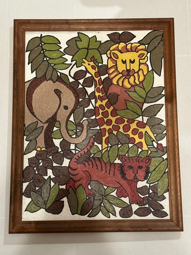 Vintage Jungle Safari Animals Children’s Painting Folk Art Children’s Room