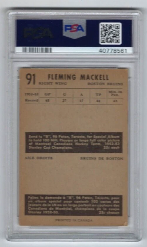 1953 Parkhurst hockey card #91 Fleming MacKell Boston Bruins graded PSA 4 error - Image 2 of 2
