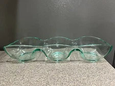 Green Recycled Glass 3 Section Divided Serving Dish Bowl Heavy Recycled Glass