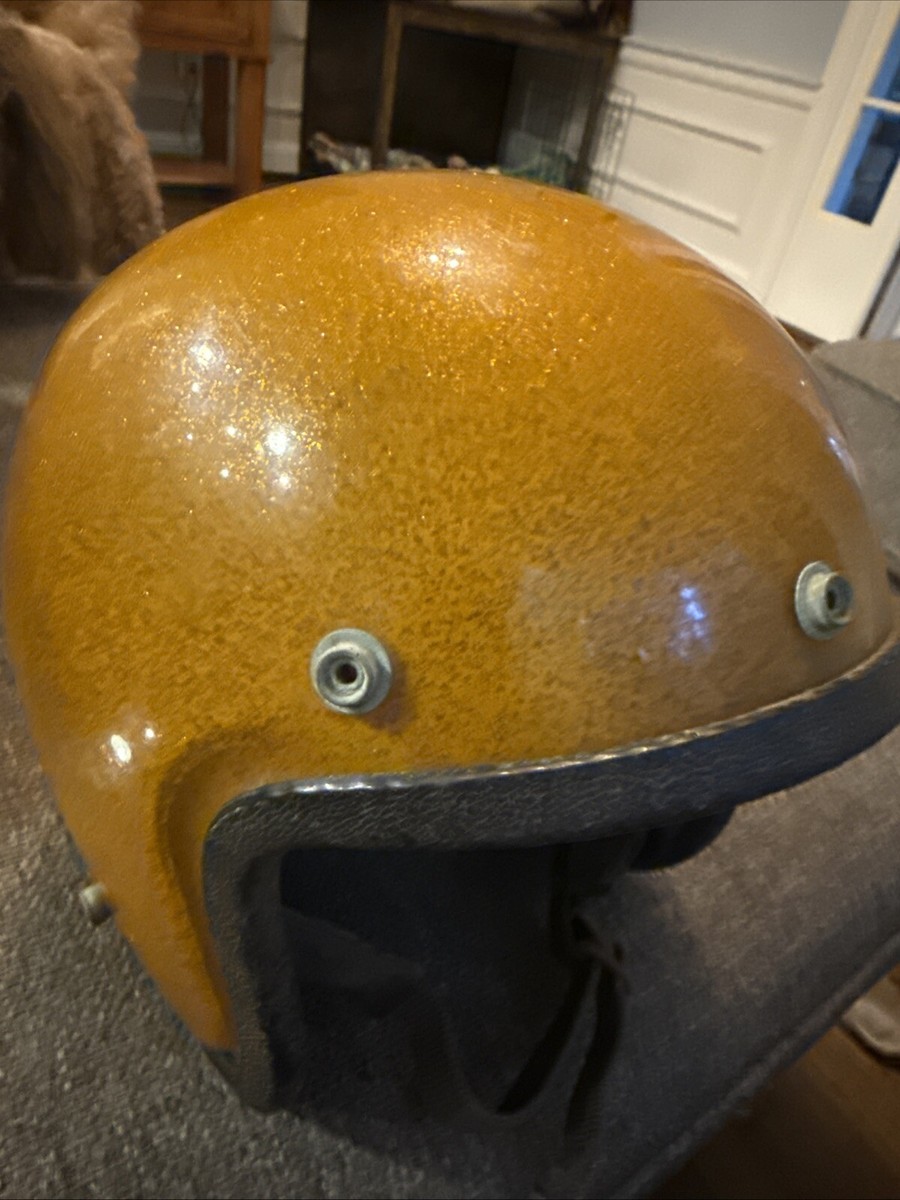 Vintage 70s Metallic Buco Gold Glitter Helmet Motorcycle Open Face