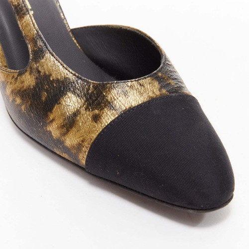 Zapatos de salón Chanel oro negro piel de becerro CC puntera honda gatito EU38 - Imagen 7 de 11
