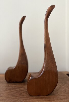 Vintage Mid Century Hand CARVED WOOD SCULPTURE Abstract Bird Goose Shore  Bird