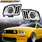 Pair Headlights Fit For 2005-2009 Ford Mustang Chrome LED DRL Halo Headlamps