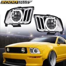 Pair Headlights Fit For 2005-2009 Ford Mustang Chrome LED DRL Halo Headlamps