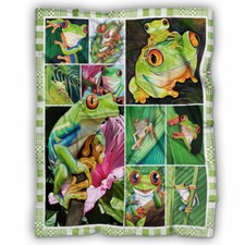 Frogs Quilt, Frogs Lover Fleece, Sherpa Blanket Gifts For Birthday Christmas