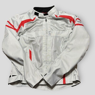 IXS Motorcycle Jacket Andover Gray Red With Arm Shoulder Back Protectors L READ