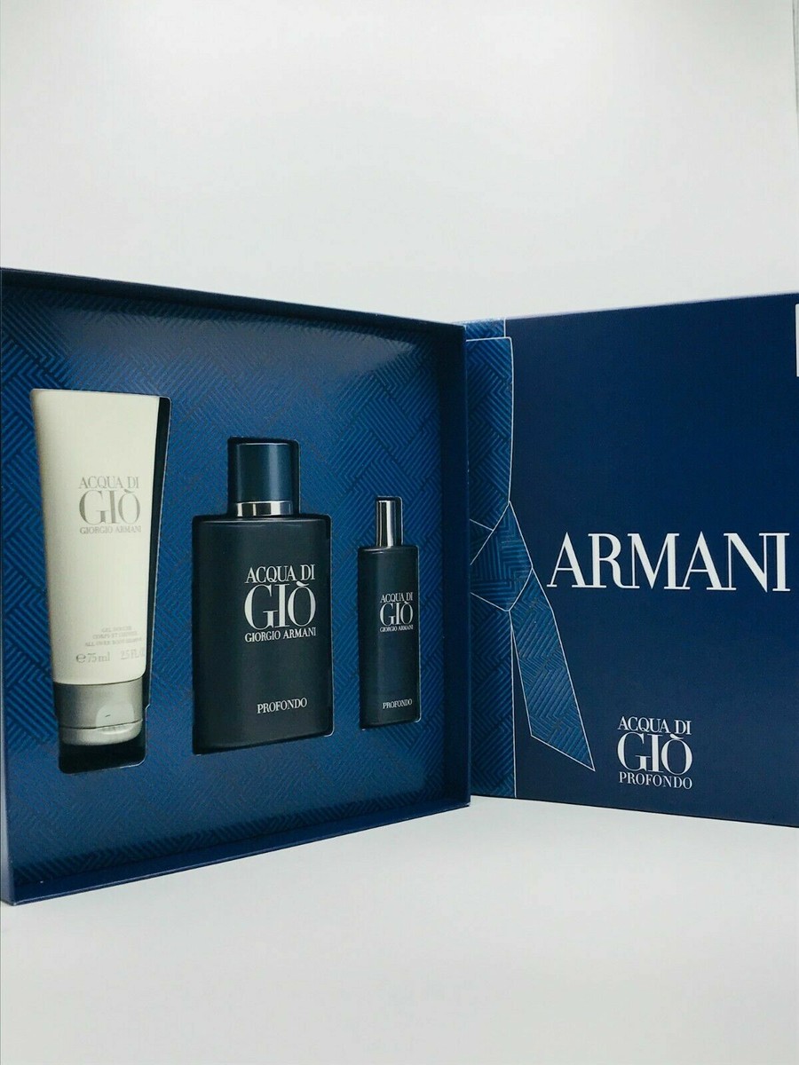 Acqua Di Gio Profondo 3pc Set Parfum Spray 2.5 oz Shampoo