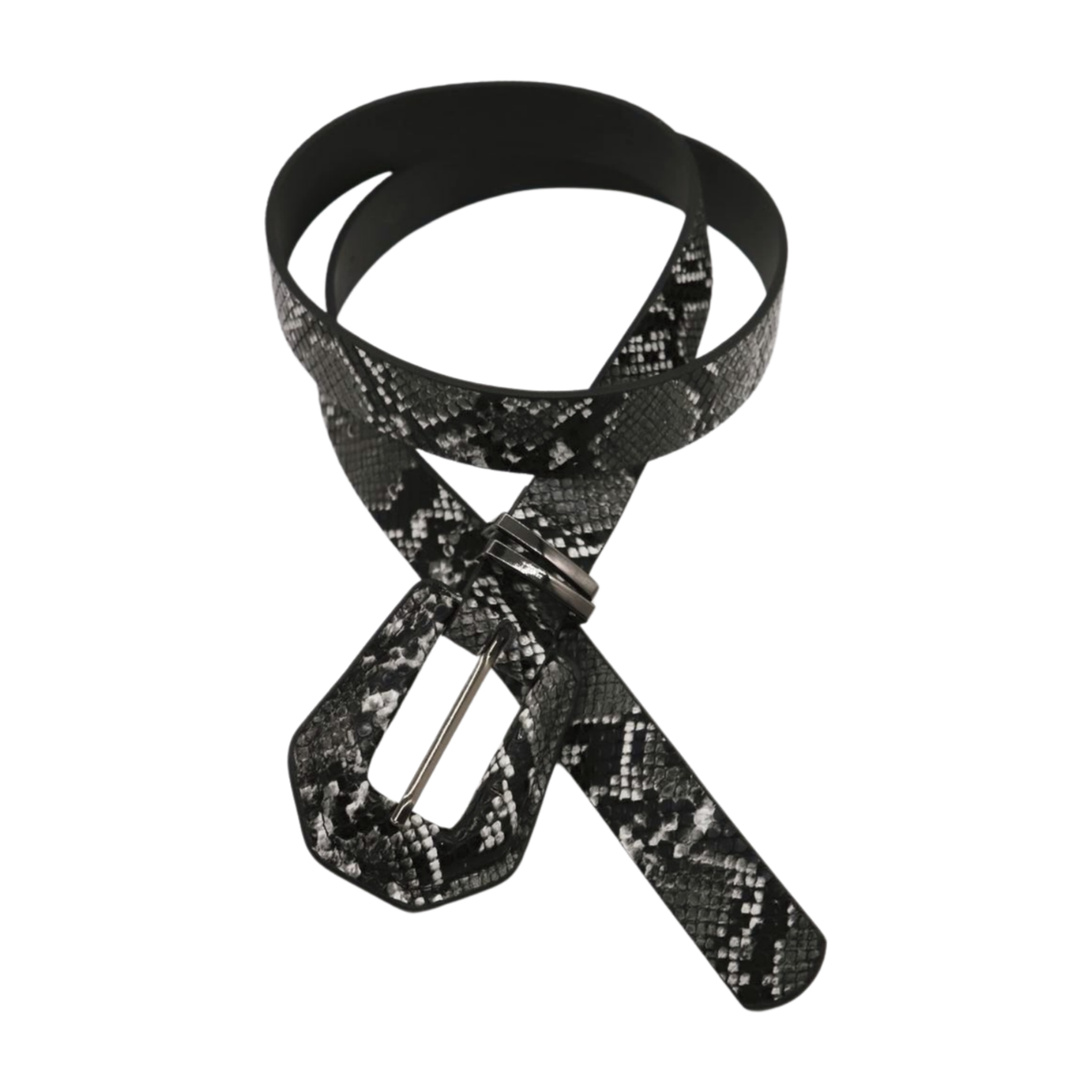 Women Black White Faux Leather Snake Skin Print Band Belt Women Black White Faux Leather Snake Skin Print Band Belt